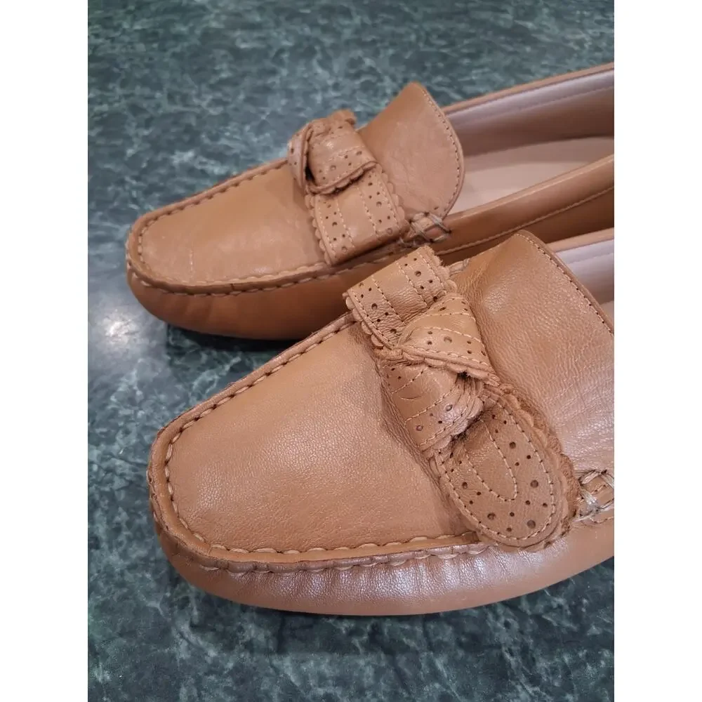 Cole Haan Bellport Bow Driver Shoes Womens 7 B Tan Leather Casual Loafer Slip On - Picture 6 of 7